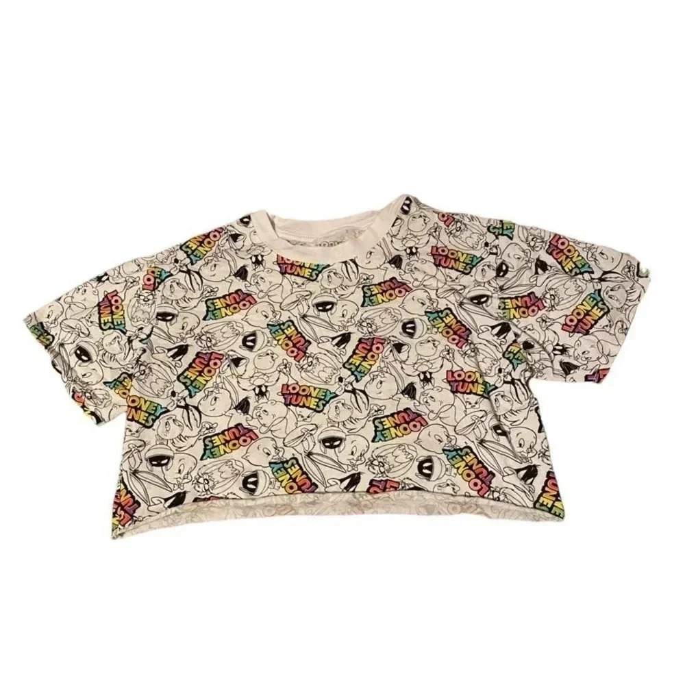 White looney tunes crop top looney tunes logo xl
